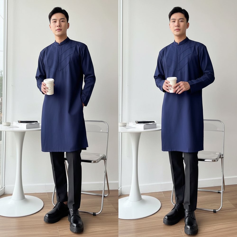 Thuê Áo Dài Cách Tân Nam Họa Tiết Xanh Dương – Sang trọng, lịch lãm.