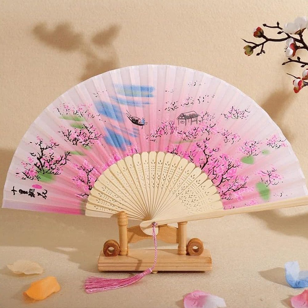 Cho Thuê Quạt Xoè Cầm Tay Hồng Sơn Thuỷ