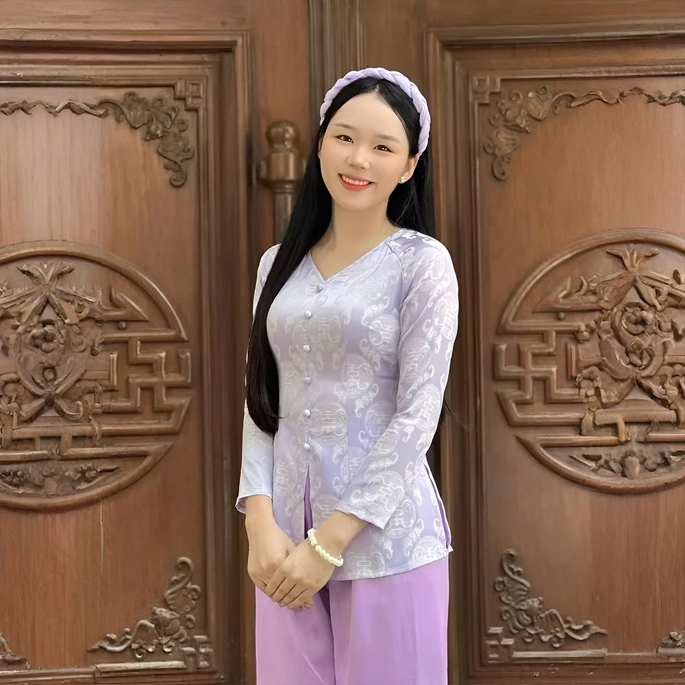 Cho Thuê Set Bà Ba Cổ Tròn Đồng Tiền Tím (Có Bigsize)