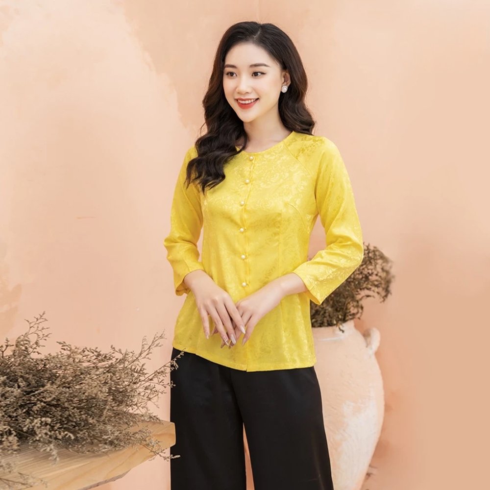 Cho Thuê Set Bà Ba Cổ Tròn Hoa Chìm Vàng (Có Bigsize)