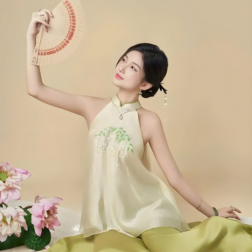 Cho Thuê Set Yếm Thêu Trúc Chỉ Xanh Lá