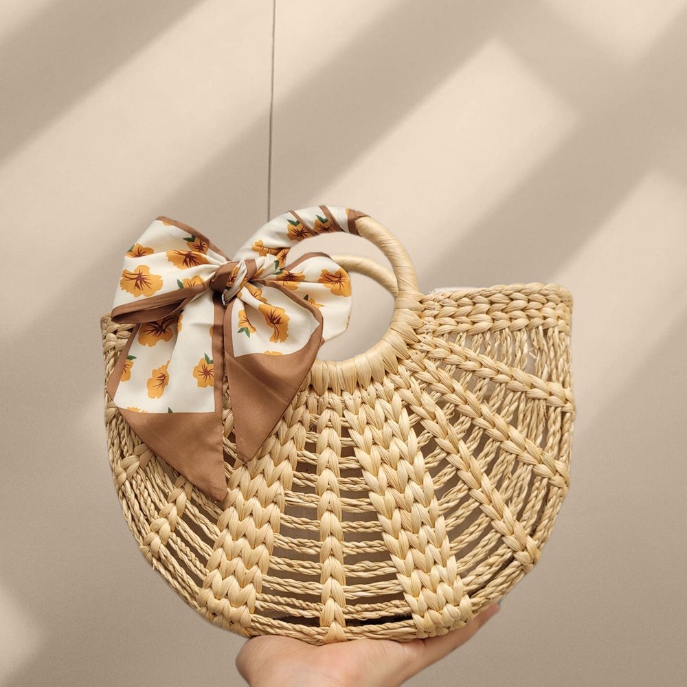 Cho Thuê Túi Cói Lục Bình Thắt Nơ Nâu tại Tiệm Nhà Bông