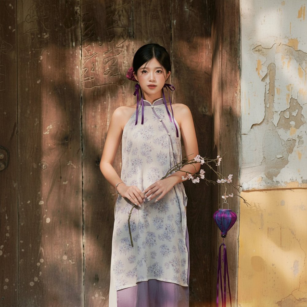 Yếm Lengdeng Sơn Mài kèm áo khoác tím – Trang phục sang trọng, tinh tế tại Tiệm Nhà Bông.