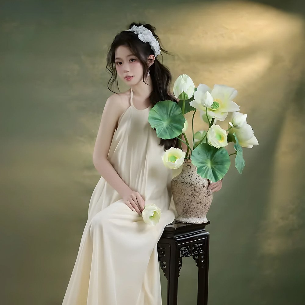 Cho Thuê Set Yếm Kem Kèm Khoác Voan Trắng