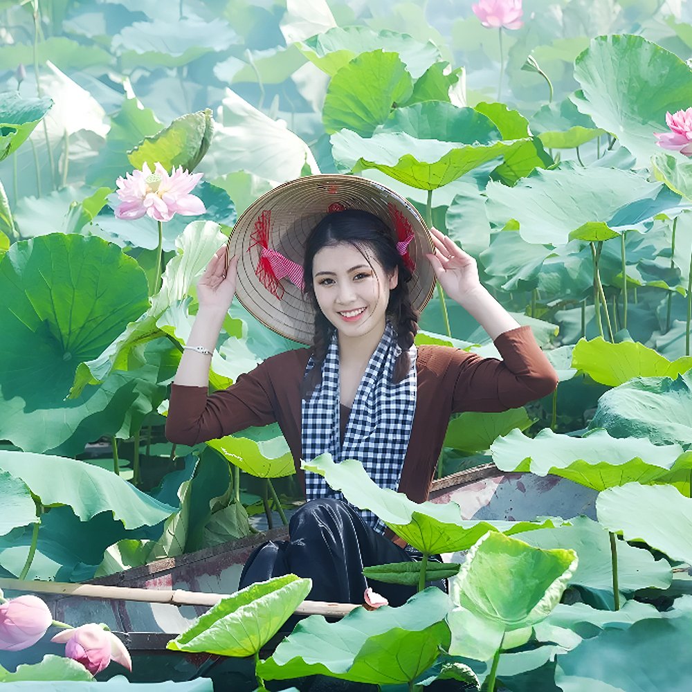 Thuê Set Bà Ba Cổ Tròn Trơn Nâu tại Tiệm Nhà Bông. Vải mềm thoáng mát, thiết kế tối giản, phù hợp lễ hội, đi chùa, chụp ảnh và biểu diễn nghệ thuật.