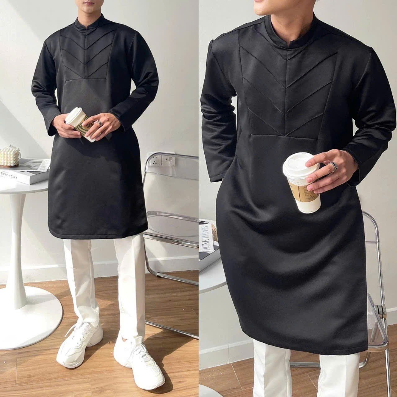 Thuê Áo Dài Nam Đen Cách Tân Họa Tiết – Tiệm Nhà Bông