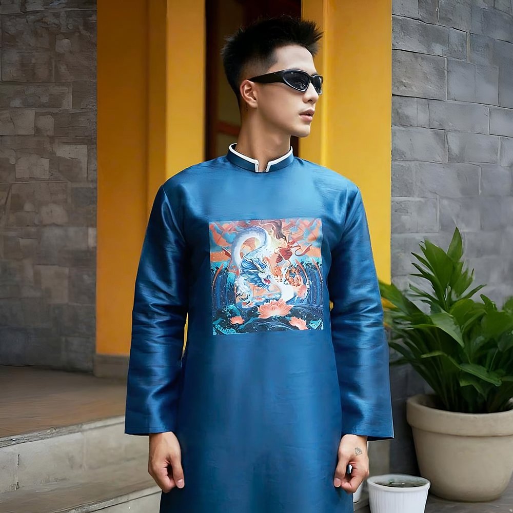 Mẫu áo dài Na Tra Xanh Dương của Tiệm Nhà Bông gây ấn tượng mạnh