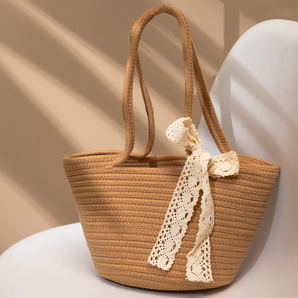 Túi cói dệt kèm nơ cho thuê, túi cói phong cách vintage, túi cói chụp ảnh dã ngoại