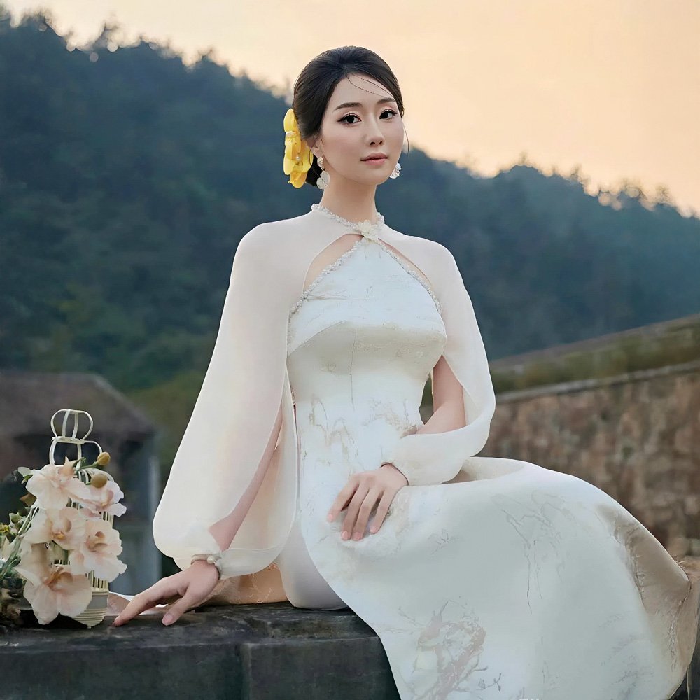 Thuê áo dài kiều xuân đính ngọc thanh lịch