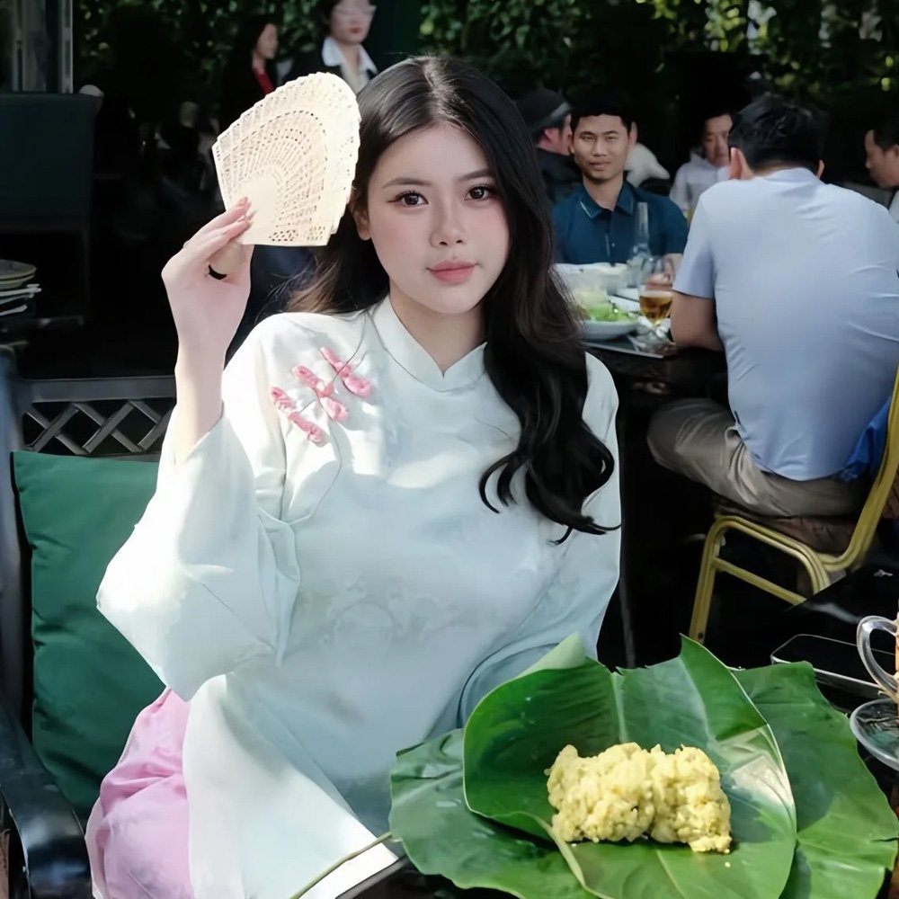 Áo Dài Nữ Xanh Mint Đồng Tiền 3 Nút Tàu