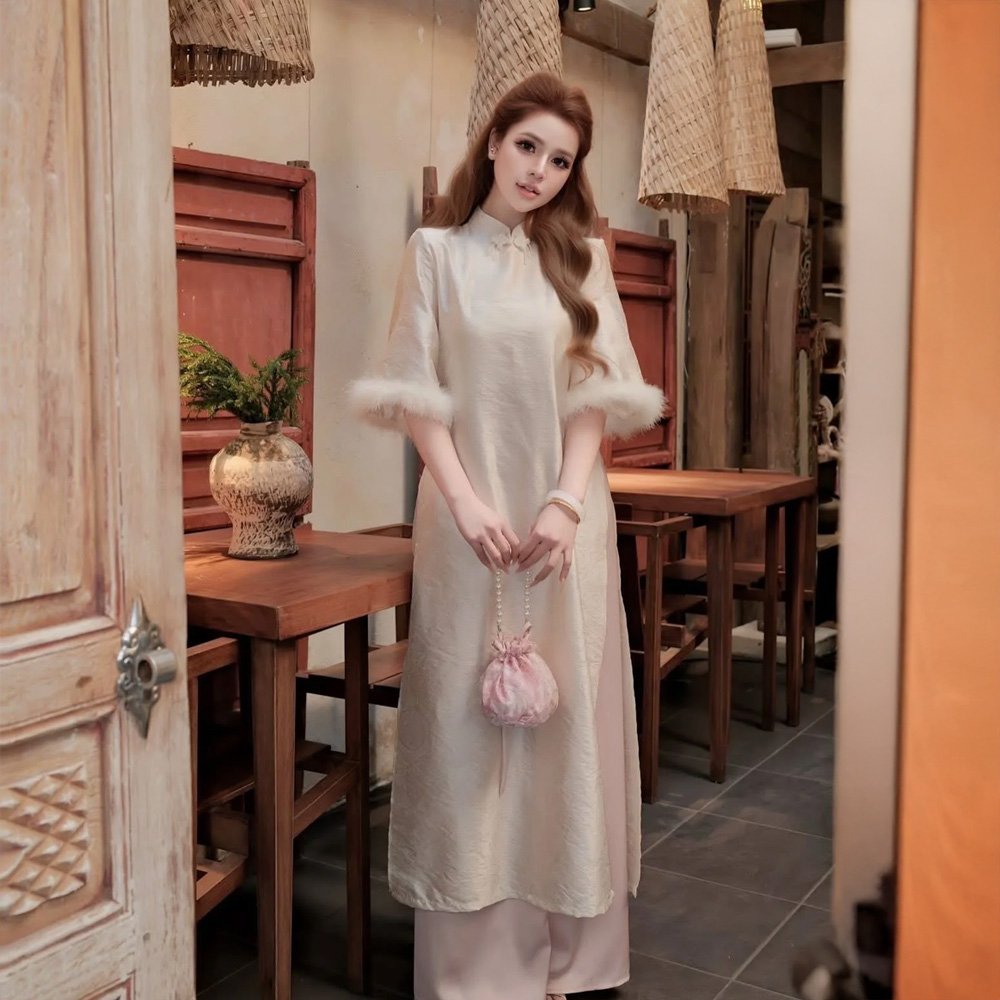 Cho Thuê Áo Dài Kem Thọ Dơi Tay Lông
